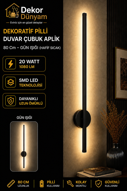 Kablosuz Modern Pilli Çubuk Aplik