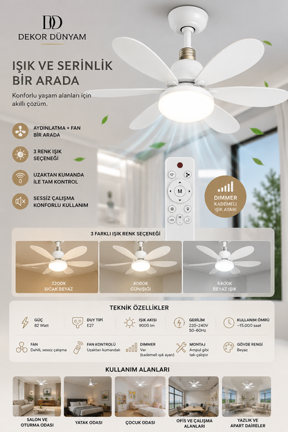 3 Renk İkisiBirArada Led Fan