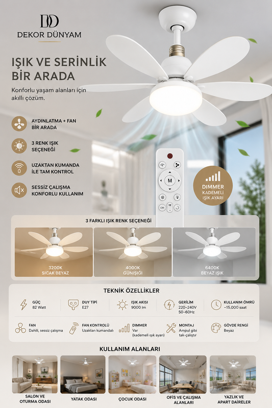 3 Renk İkisiBirArada Led Fan