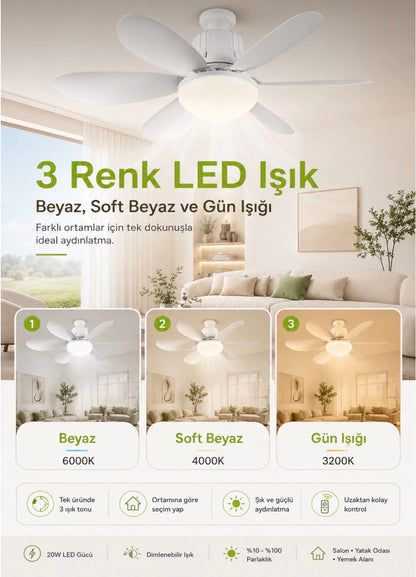 3 Renk İkisiBirArada Led Fan