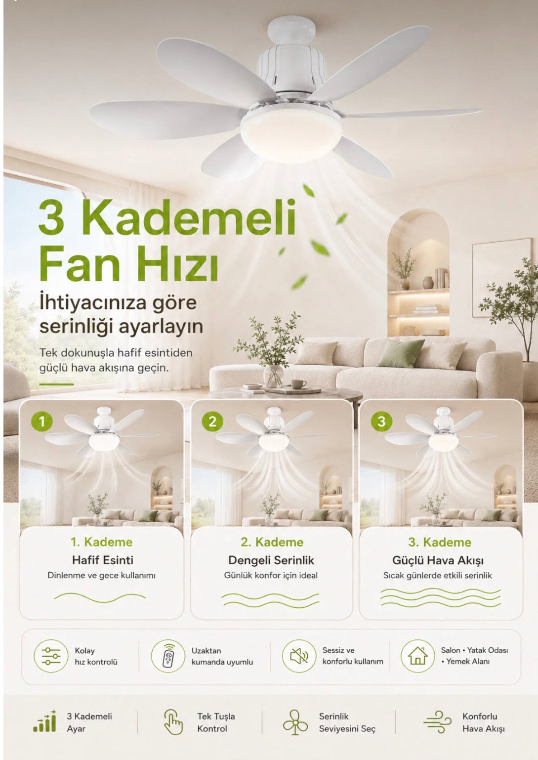 3 Renk İkisiBirArada Led Fan