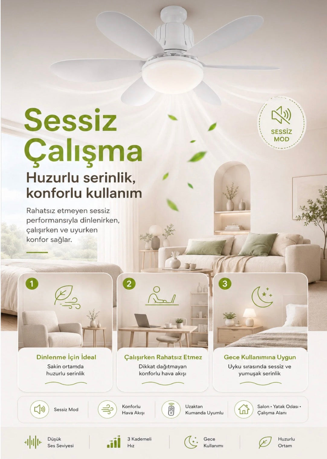 3 Renk İkisiBirArada Led Fan